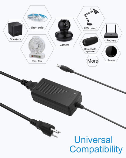 ALITOVE 12V Power Supply 5A 12 Volt DC 60W Power Adapter 100~240V AC to DC 12V Converter 5amps 4A 3A Low Voltage Transformer LED Driver with 5.5 x 2.5mm 2.1mm Plug for LED Light CCTV Camera, 2pack
