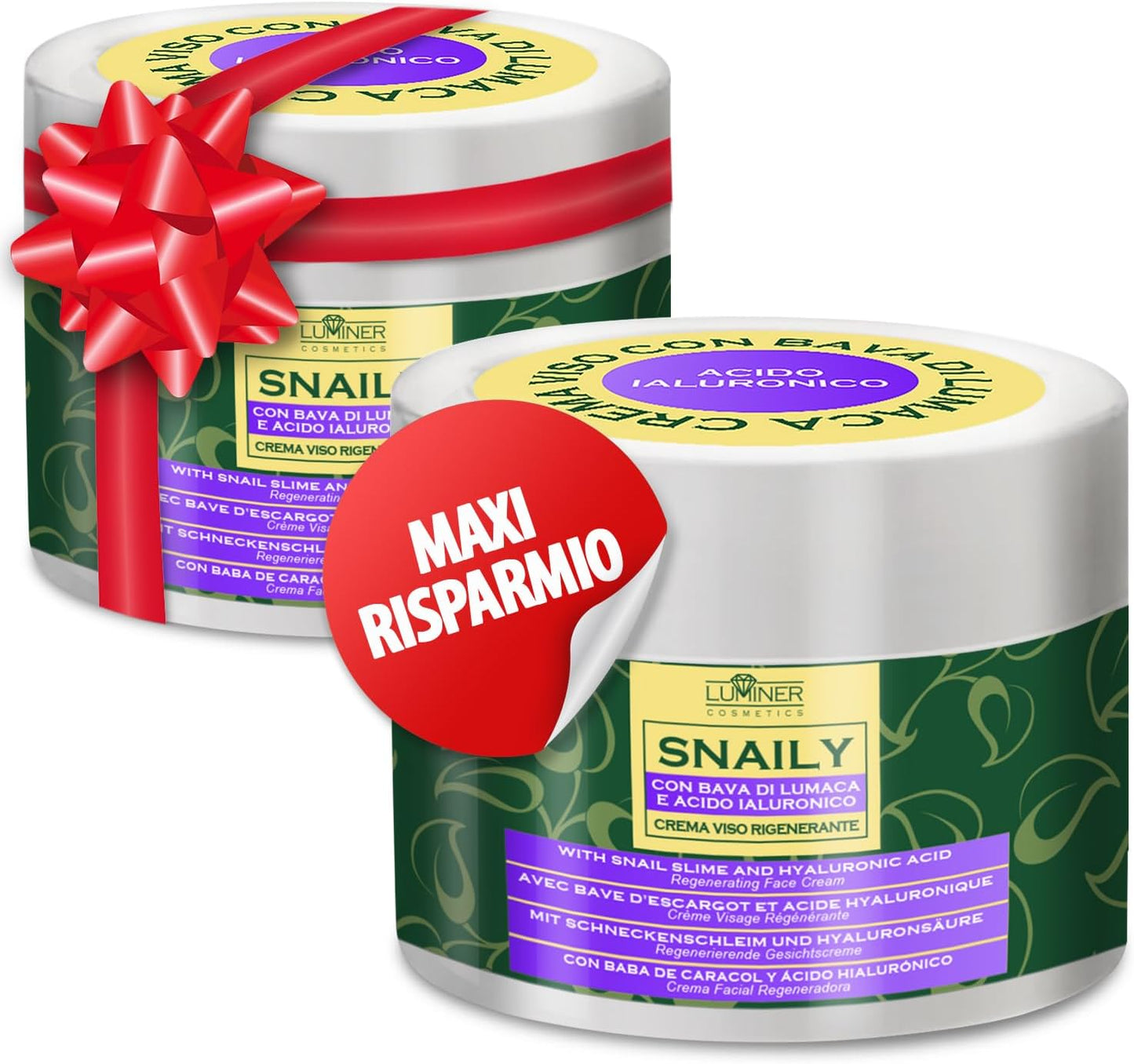 Snail Slime Face Cream, 300 ml, Anti-Wrinkle Moisturizing Face Cream with 70% Snail Slime and Pure Hyaluronic Acid, Natural Formula with Anti-Stain and Anti-Aging Action with Vitamin C LUMINER