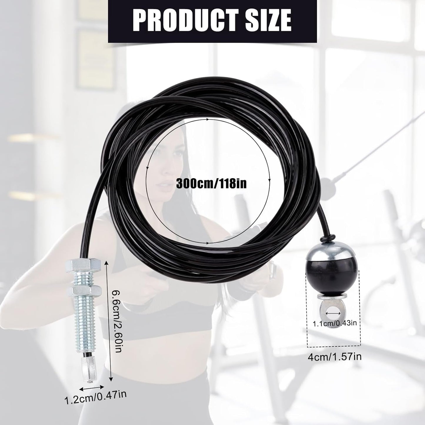 118in Fitness Pulley Cable, Home Gym Replacement Cables Pulley System Gym Heavy Duty Fitness Steel Wire Rope for Pulley Machine Accessories Home Gym