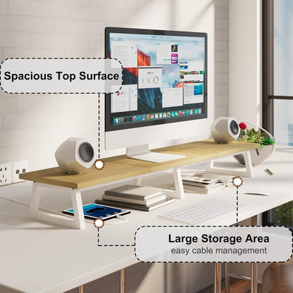 TEAMIX 42 inch Large Dual Monitor Riser, Extra Long Monitor Stand Riser Wide TV Stand Riser Monitor Stand for 2 Monitors Wood & Steel Desktop Riser Desk Organization Home Office