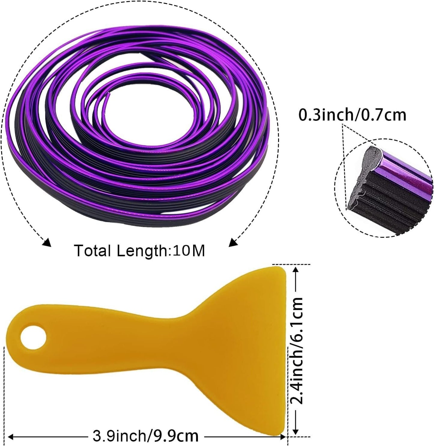 Car Interior Trim Strips, Universal 33ft(10m) Car Electroplating Decoration Styling Door Dashboard, Flexible Interior Trim Accessories with Installing Tool (Purple)