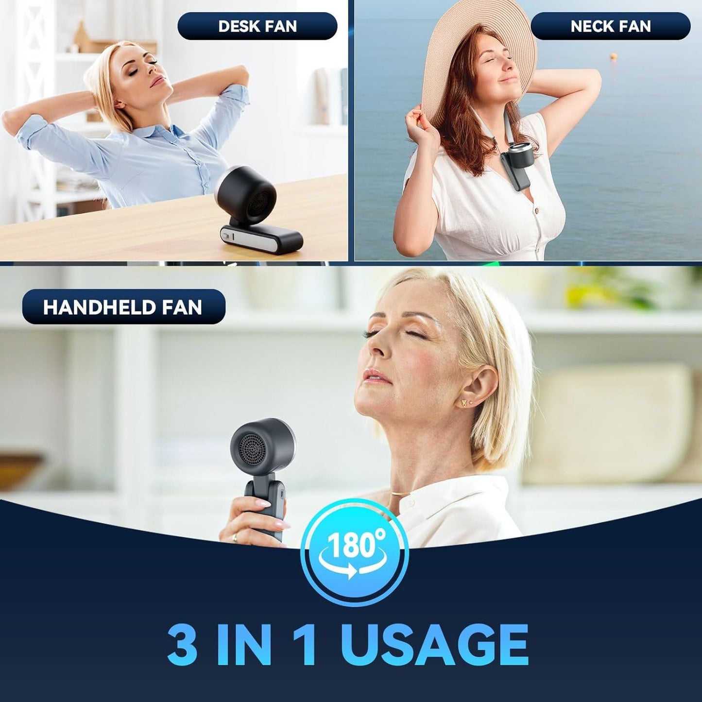 Portable Handheld Turbo Fan, PlayHot 5 Gear Wind Hand Fan, 4000mAh Battery Personal Fans Portable Rechargeable, 20 Hours Pocket Fan, 3 IN 1 Hand Held Fan, Portable Fan for Travel/Outdoor/Indoor(Black)
