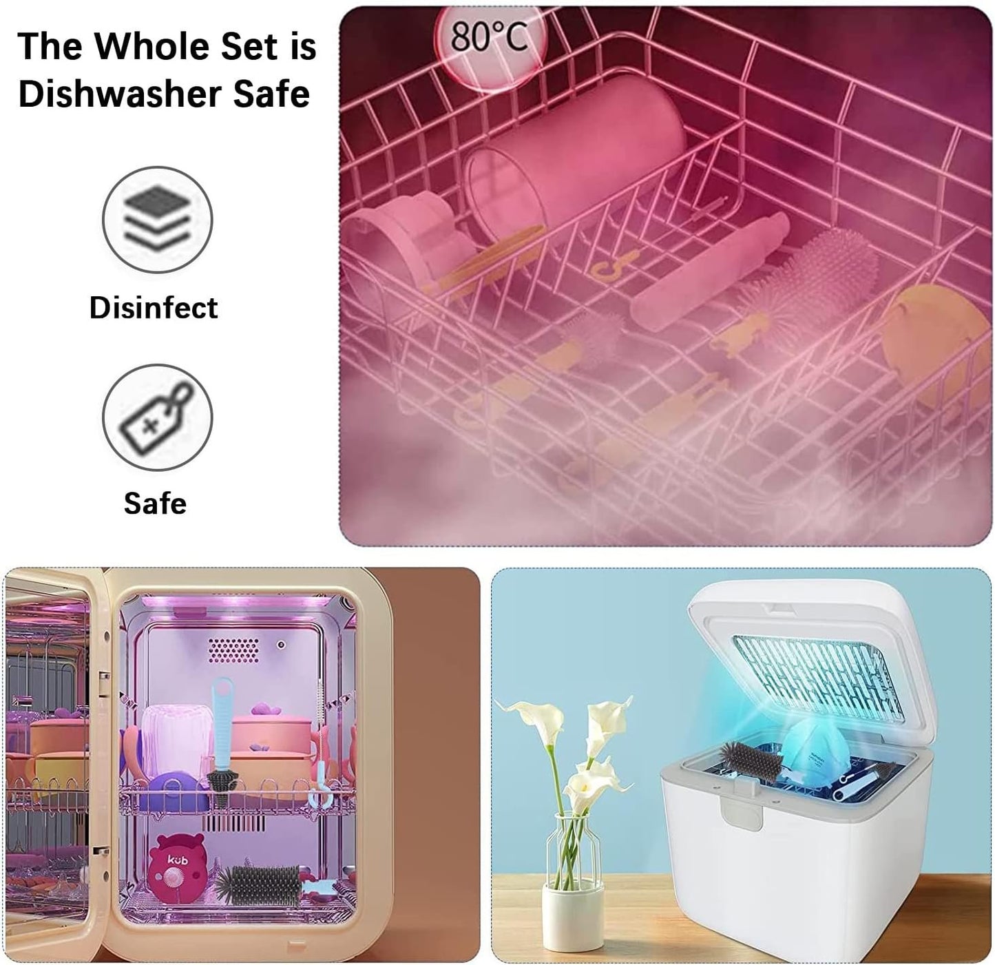 Portable Baby Bottle Brush Travel Set Cleaner, Travel Bottle Cleaning Kit Baby Essentials Newborn Silicone Nipples Cleaning Brushes and Portable Baby Bottle Drying Rack Set Mini Washing Kit Cleaner