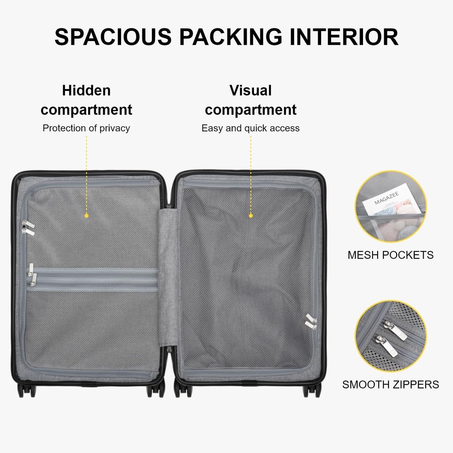 LEVEL8 Carry on Luggage for Airplanes, 20 Inch Luggage Suitcase with 8 Spinner Wheels, Lightweight Luminous Textured, TSA Lock Built-in, Women Suitcase, Cream White
