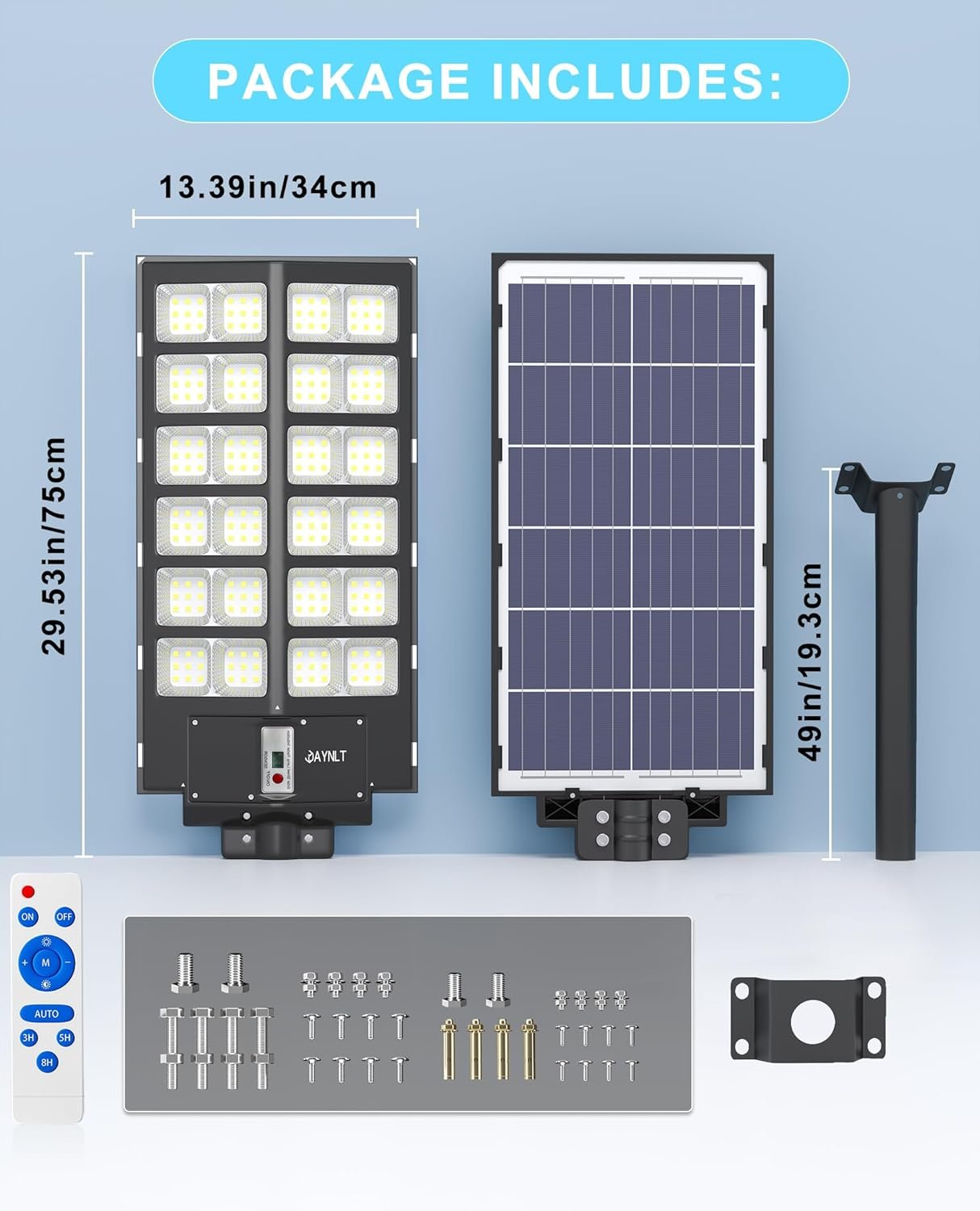 JAYNLT Y-9500W Solar Street Lights Outdoor,6500K Commercial Parking Lot Lights Dusk to Dawn, Waterproof Solar Security Flood Lamps with Motion Sensor and Remote for Yard, Garage, Driveway