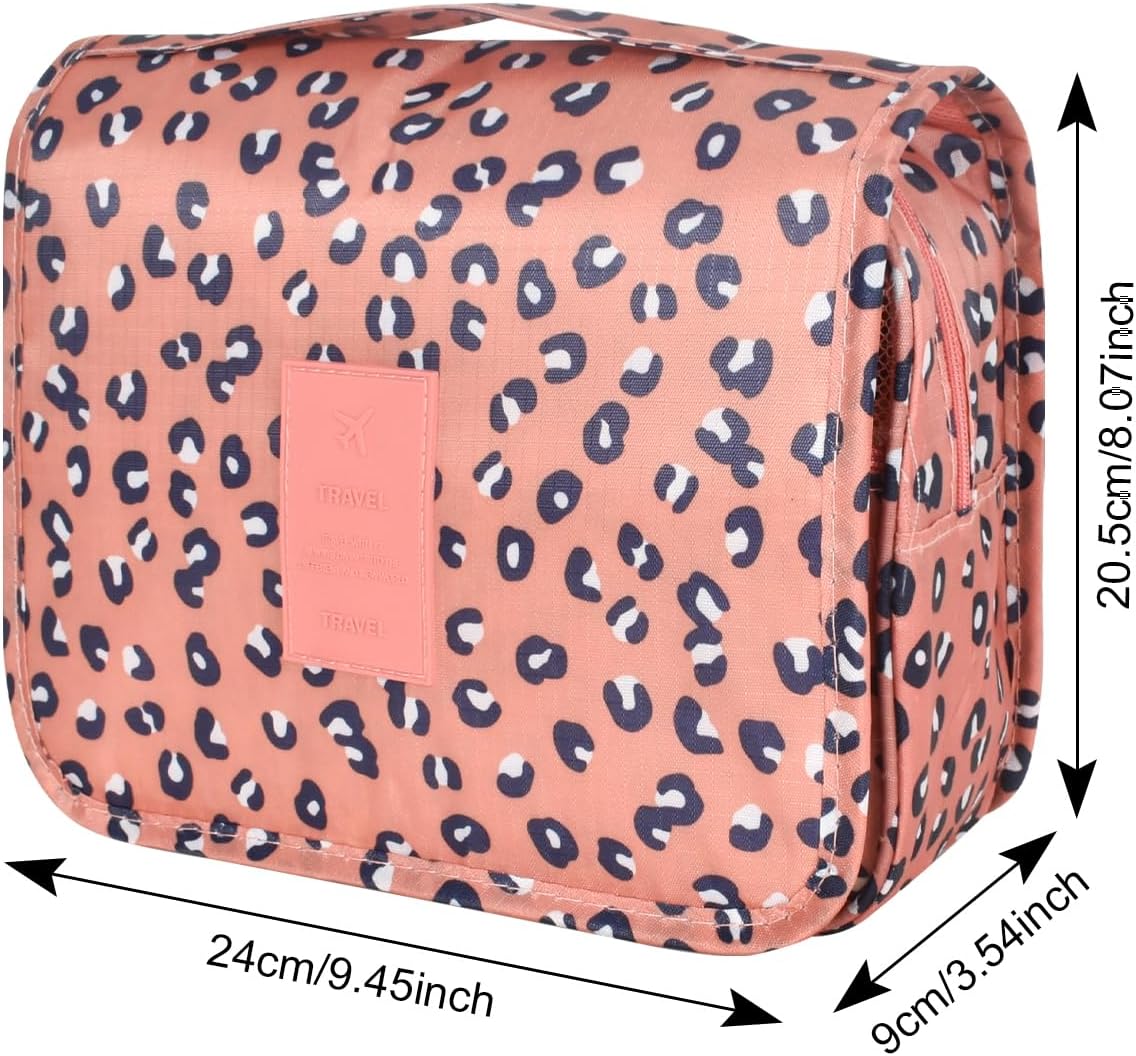 Travel Toiletry Bag, Hanging Toiletries Wash Bag Makeup Cosmetic Organizer Bags for Women Girls Kids Waterproof Foldable (Leopard Print)