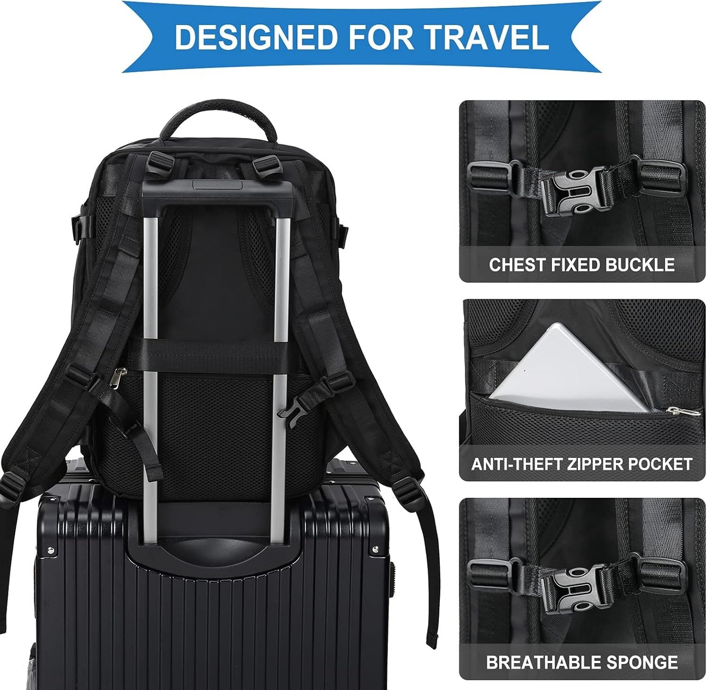 SZLX Ryanair Cabin Bags 40x20x25 Underseat Carry On Bag Easyjet Cabin Bag 45x36x20 Backpack Waterproof Women Travel Backpack Cabin Size Laptop College Rucksack for Men Hand Luggage Bag with Wet Pocket