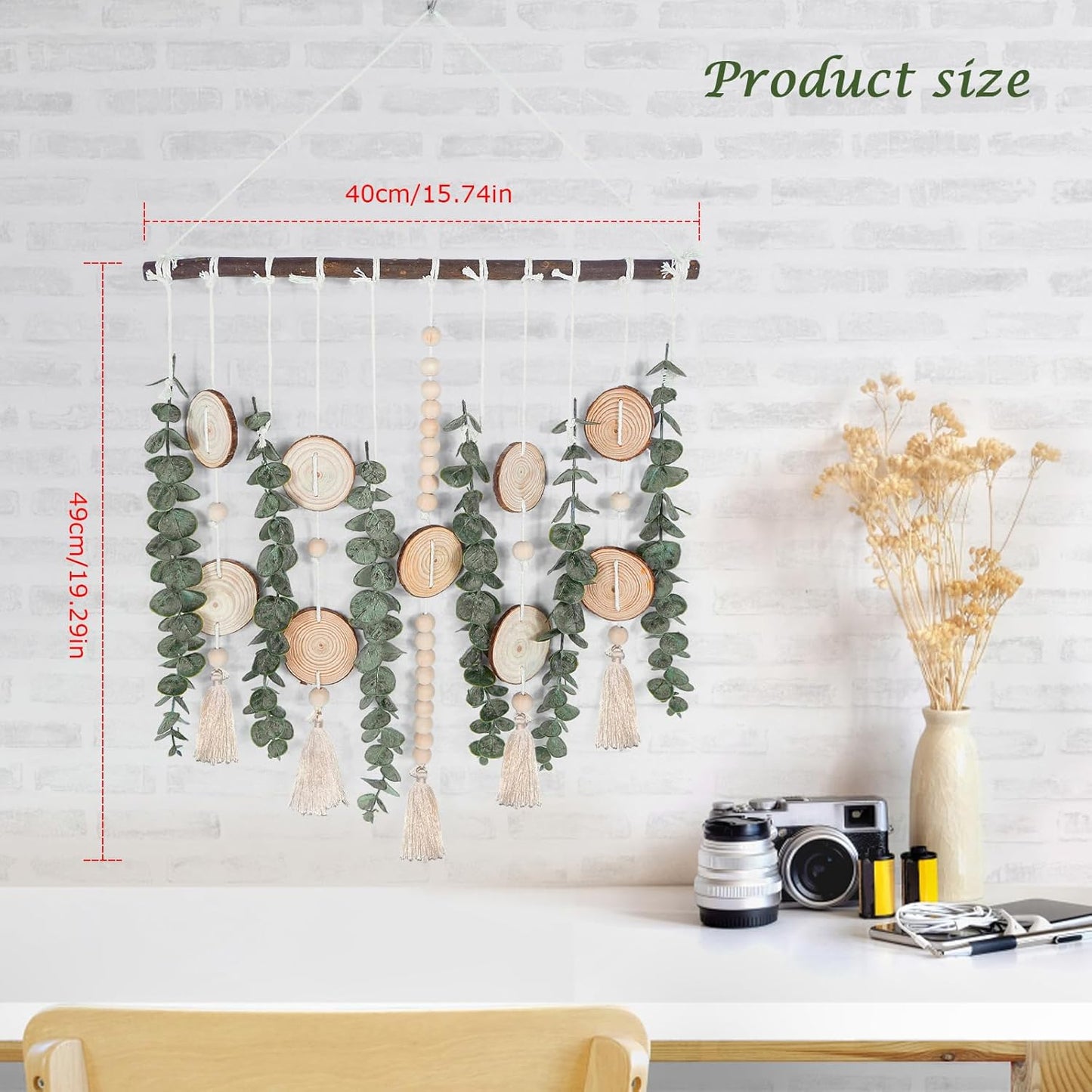 Lenamos Artificial Eucalyptus Wall Decor Fake Greenery Leaves Stems Wall Hanging Plants on 40cm Wooden Stick Boho Rustic Farmhouse Decor for Bedroom Kitchen Dining Room Bathroom Decoration