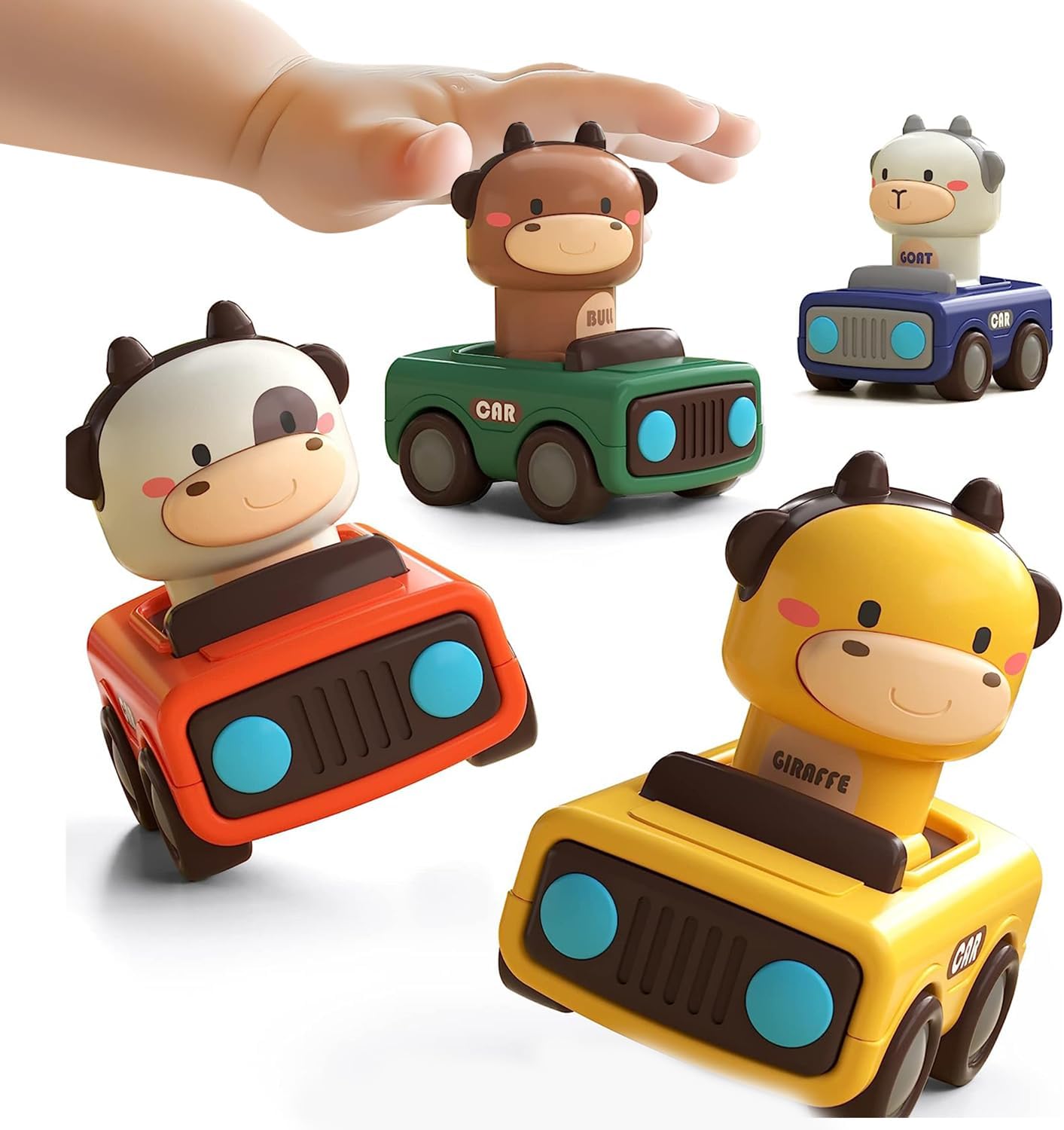 Press & Go Car for Toddlers 1-3, Baby Animal Racing Cars, Infant Play Vehicle Set, Baby Push Go Friction Car Toys for 6-9-12-18 Months, 1st Birthday for 1-2 Years Old Boys