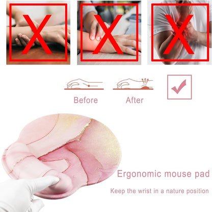 Ergonomic Mouse Pad with Wrist Rest,Small Gaming Gel Mousepad,Office Desk Accessories for Computer Laptop,Work from Home Essentials (Pink Marble)