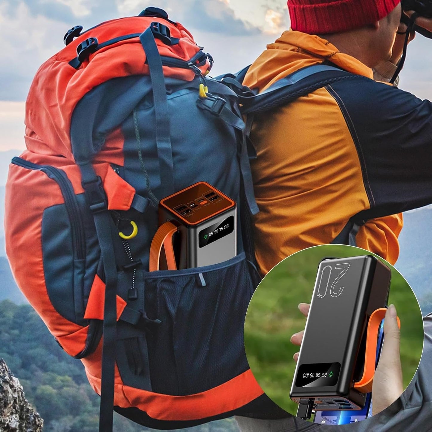 Solar Power Bank, Portable Cell Phone Charger, Long-Lasting External Battery Pack, 5.83x2.8x1.89 Inches, Compact Idealfor Charging Devices During Outdoor Camping and Hiking