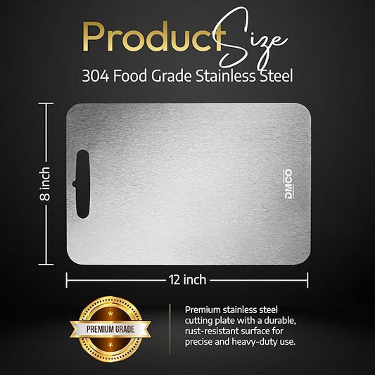 Stainless Steel Cutting Board – 2025 Upgrade – Durable Metal Chopping Board for Kitchen – Double-Sided for Meat, Fish, Vegetables – Dishwasher Safe, Non-Slip, Food-Safe, Titanium Coated