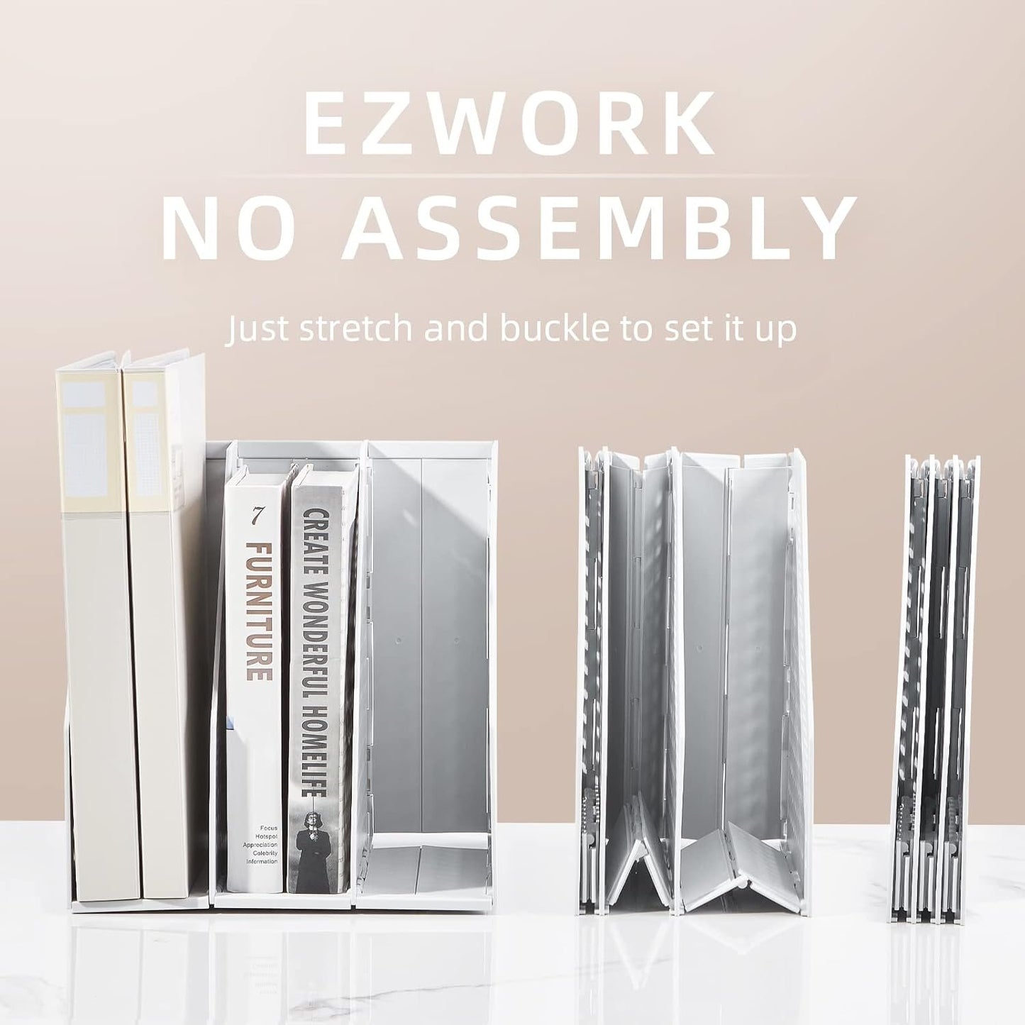 EZWORK Collapsible Magazine File Holder, Desk File Organizer with 3 Vertical Compartments for Office Desktop, Home Workspace Organization and Storage, Gray