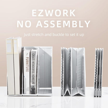 EZWORK Collapsible Magazine File Holder, Desk File Organizer with 3 Vertical Compartments for Office Desktop, Home Workspace Organization and Storage, Gray