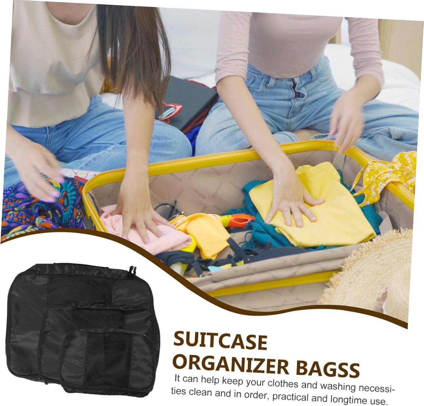 EXHUMKY 3Pcs Travel Storage Bags Large Capacity Packing Cubes for Luggage Organization Portable