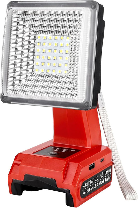 Cordless LED Work Light for Milwaukee M18 18V Battery, 25W LED Floodlight with USB-A&USB-C 2.1A Fast Charging Ports for Jobsite, Car Repairing, Camping, Emergency
