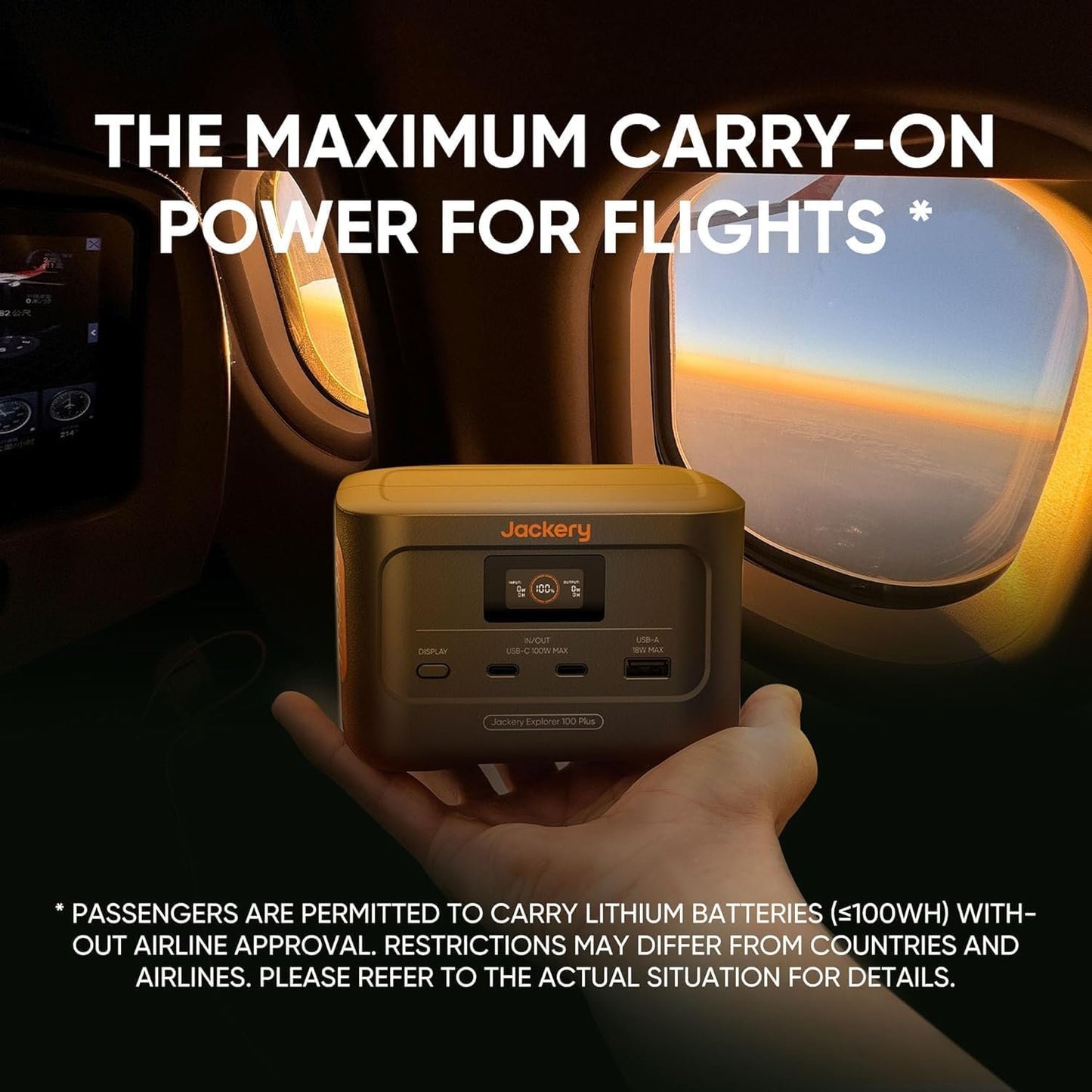 Jackery Explorer 100 Plus Portable Power Station, 99Wh LiFePO4 Battery Solar Generator, 128W Carry-on Power for Flight Train Travel, 100W Dual PD 3.0 Fast Charge (Solar Panel Optional)