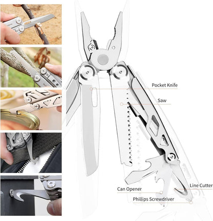 Fathers Day Dad Gift Idea,16-in-1 EDC Multi Tool with Pocket Knife, Foldable Utility Knife Multitool with Safety Locking, Needle Nose Pliers and Wire Stripper Tools, Gifts for Dad, Fishing, Camping