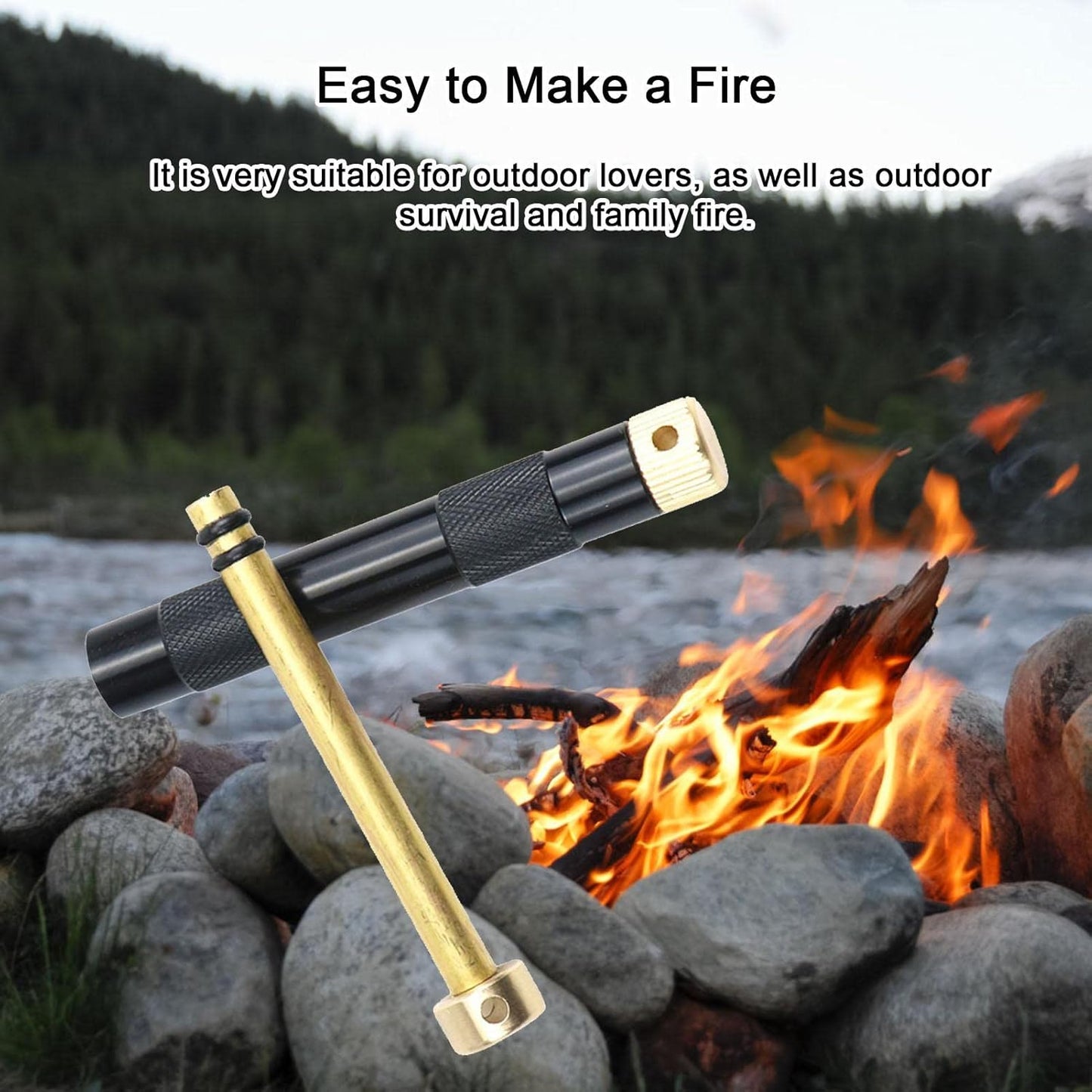 Metal Fire Piston Fire Starter,Fire Piston Fire Starter - Survival Gear and Equipment, Camp Fire Starter Survival Tool for Campfire, Wood Stove Znet-au
