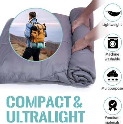 Outdoor Puffy Camping Blanket, Lightweight Down Alternative Puffy Printed Camping Large Ultra Warm Hammock Top Quilt Waterproof Blanket for Traveling Picnic Beach Party Cold Weather (Green Mountain)