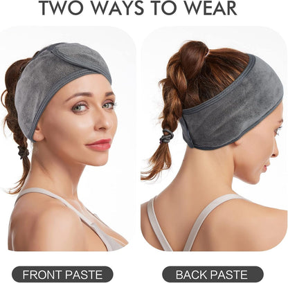 KinHwa Headbands for Washing Face Non-slip Make-up Headwraps Adjustable Hair Bands Fits All Head Sizes Perfect for Sports, Yoga, Workout or Bath 3 Pack - Gray