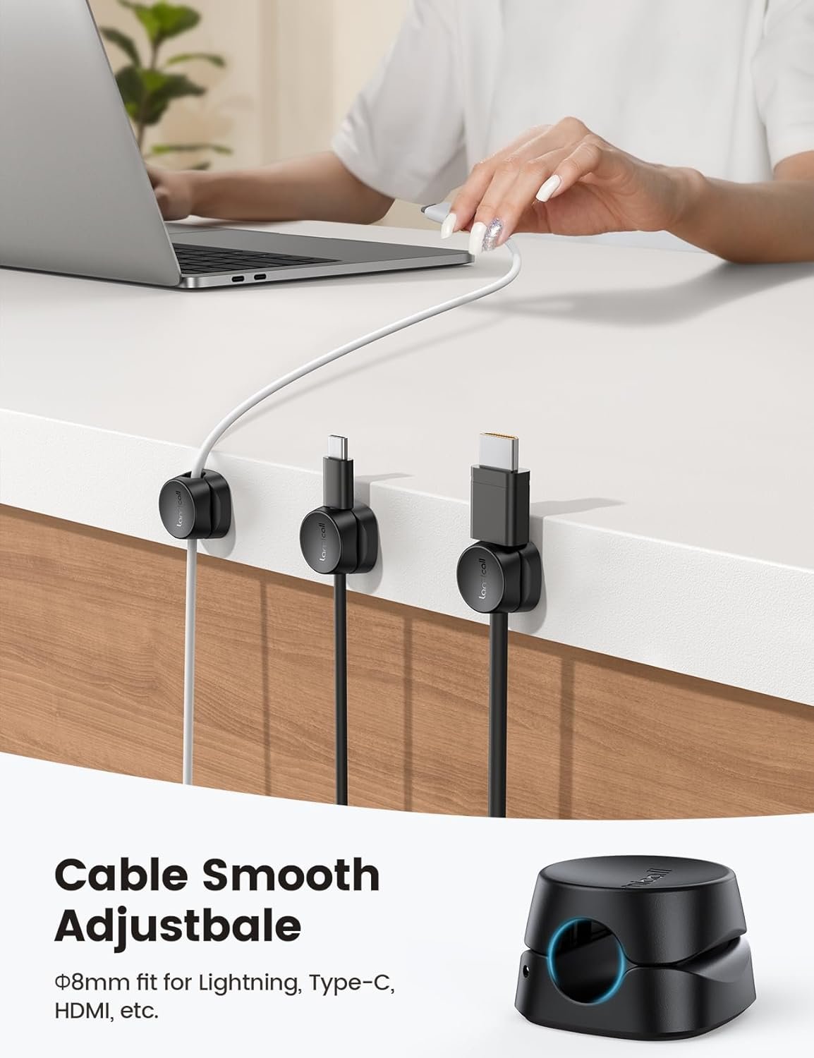 Lamicall Spring Cable Clips Holder, 6Pack [1s Lock] Cord Organizer Cable Management, [Easily Pull Cables In & Out] Desk Cable Organizer, Strong Adhesive Wire Organizer Keeper for Nightstand Car Office