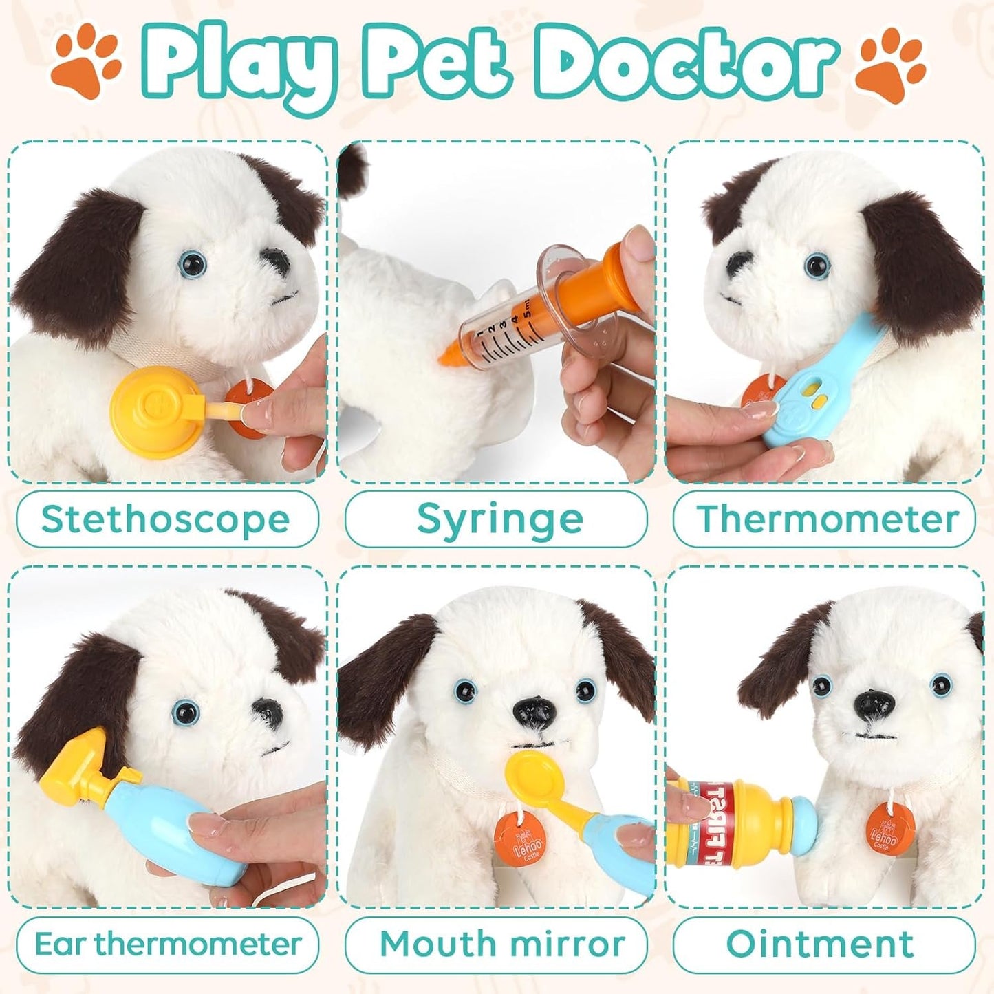 Lehoo Castle Veterinarian Set for Toddlers, Doctor Kit for Kids, Pet Care Play Set with Puppy Stroller, Dog Toys for Kids, Girls Toys for 3 4 5 6 Years Old, Stuffed Animals Gifts for Girls