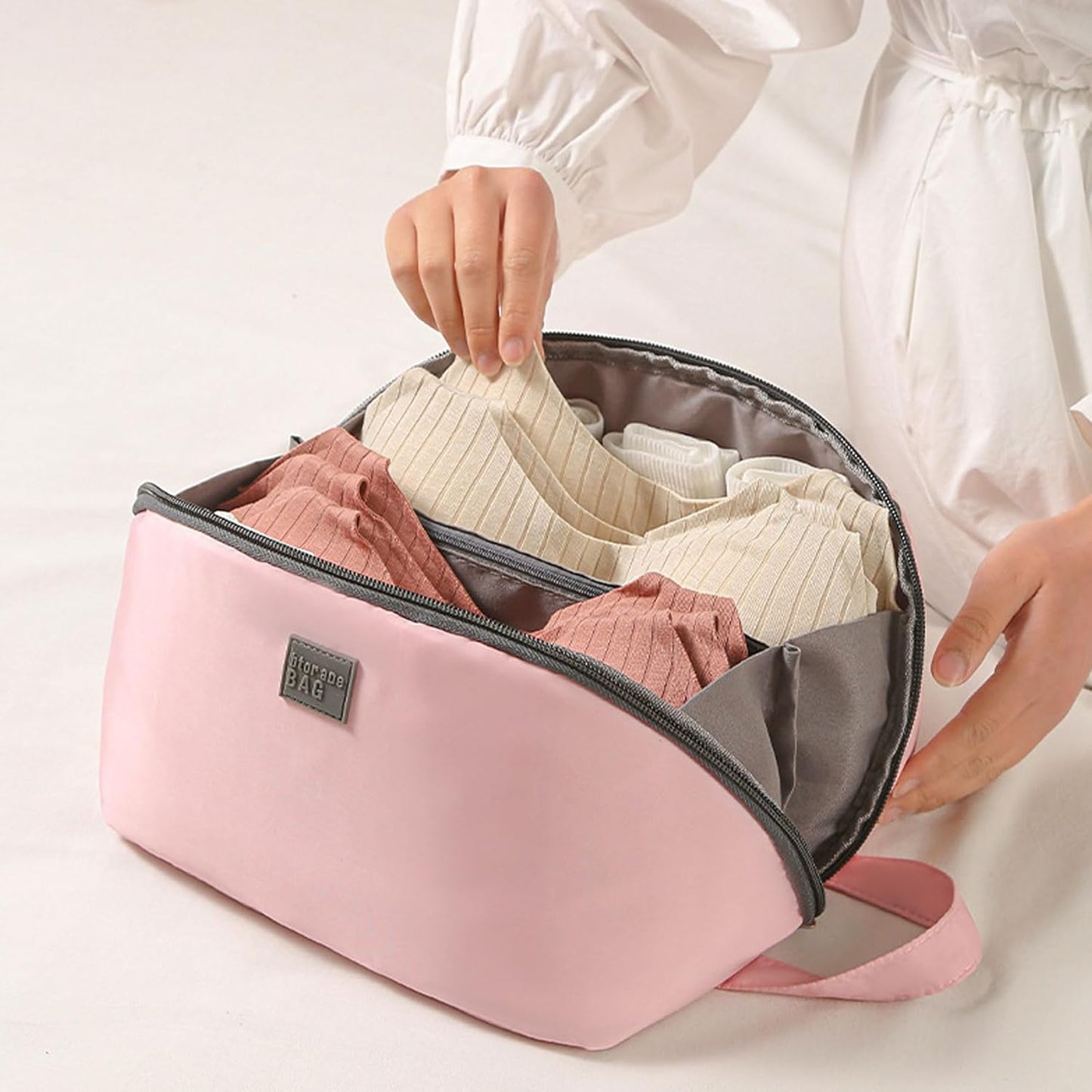 Women's Portable Lingerie & Bra Underwear Storage Bag - Large Travel Essential Packing Bag, Finishing Bag for Clothing Organization, Durable Clothes Storage Box, Travel Inner Bag (Pink)