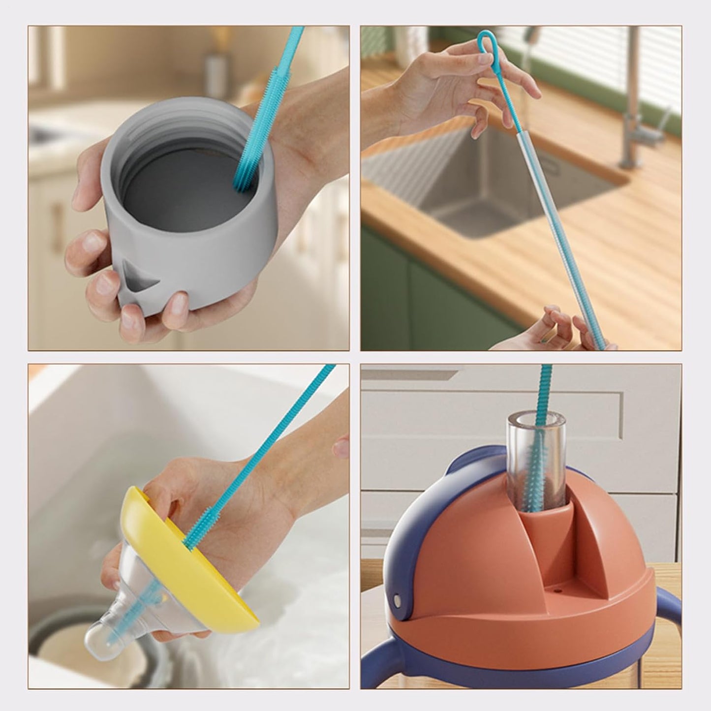 Straw Brush, 2 Pieces Silicone Straw Cleaner Brushes, Reusable Long Handle Cleaning Tool, Non-Slip Pipe Washer to Your 6mm, 9mm Straws, Ideal for Mugs, Cups, and Baby Bottles