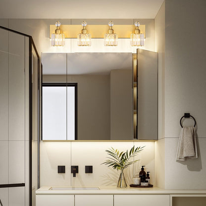PRESDE Modern Crystal Bathroom Vanity Light 4 Light Gold Vanity Lighting Over Mirror Bathroom Wall Light Fixtures