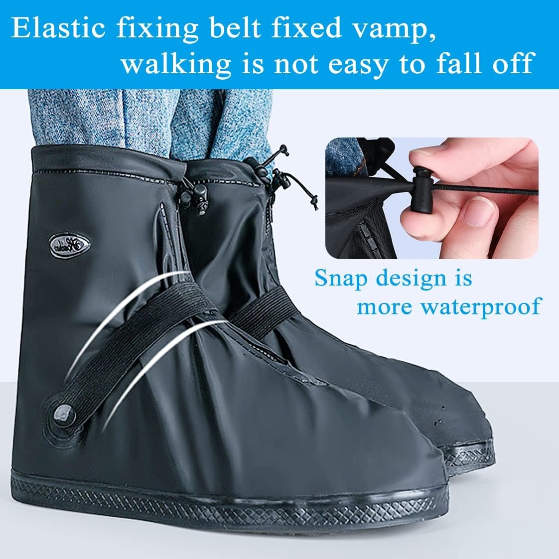 Rain Shoe Covers Waterproof Rain Boot Shoe Cover PVC Rubber Sole Reusable Anti-Slip Rain Snow Boots Overshoes Gear Shoes Durable Mud-Proof Shoe Protector for Cycling Outdoor Travel (Black, XL)