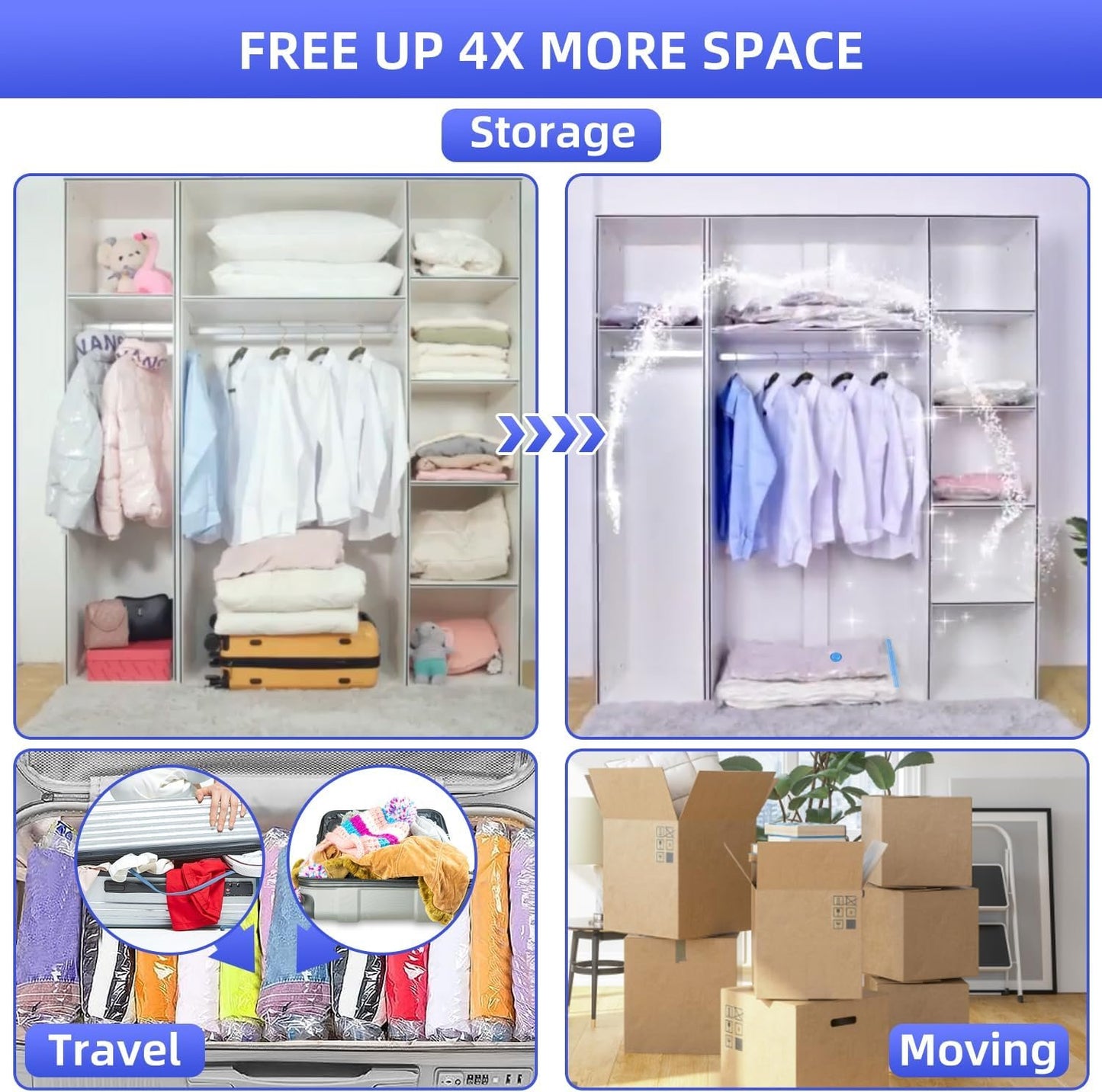 KFYM 20 Pack Vacuum Storage Bags, Space Saver Bags with Hand Pump, Vacuum Seal Bags for Clothing, Organization and Storage, Comforters, Pillows, Towels, Blankets, Bedding, Moving Supplies