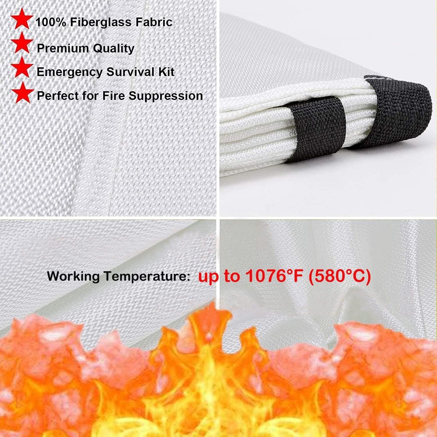 Tonyko Fiberglass Fire Blanket for Emergency Surival, Flame Retardant Protection and Heat Insulation