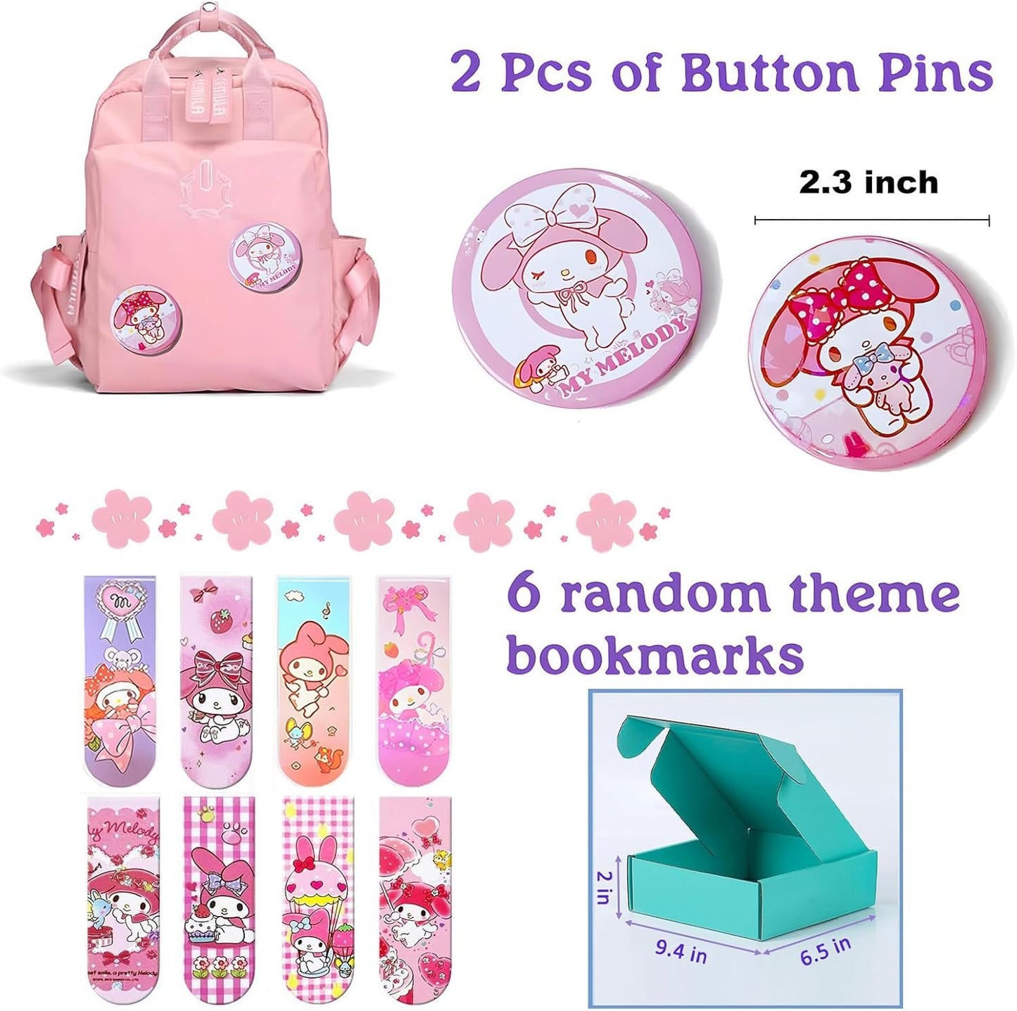Melody School Supplies Set, Kawaii Cute Stationery Gift Set Including Gel Pens, Notebook,Pen Case,Stickers,Pins Badge,Lanyard,Sticky Note,Bookmark, Perfect Easter Birthday School Season Gifts for Kids