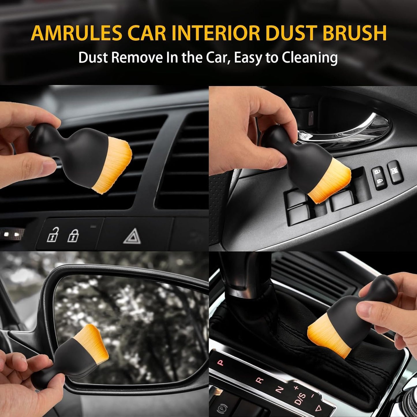 2PCS Car Interior Detailing Brush, Auto Car Detailing Brush Dusting Brush, Soft Bristles Car Interior Cleaning Tool for Dashboard Interior, Exterior, Skylight, Leather, Dust Brush (Black)