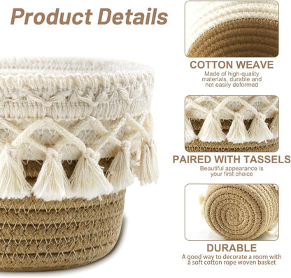 2 Pieces Boho Cosmetic Brush Holder 10 x 10 cm Woven Storage Baskets Organizer for Makeup Brushes Pen Brush Makeup Brushes Makeup Organizer Cosmetic Organizer