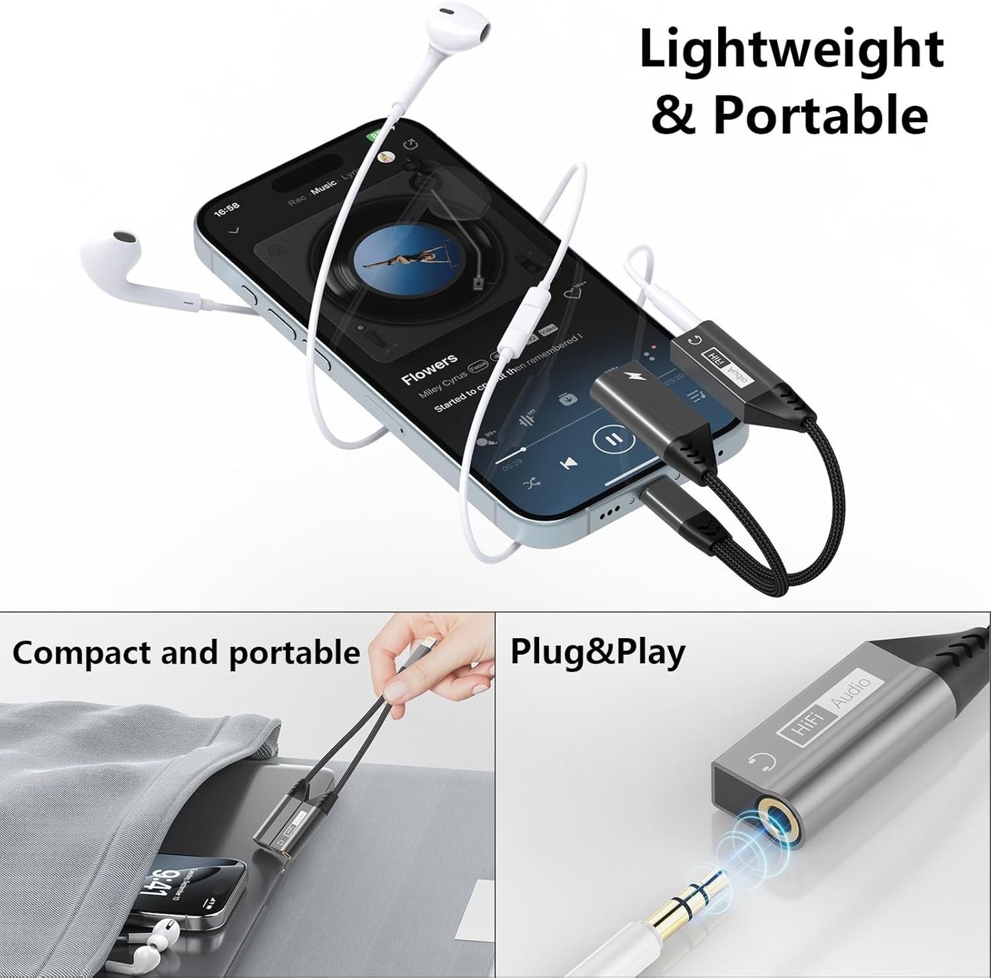 Magnetic Lightning to 3.5mm Audio Jack & Charging Adapter 2-in-1 Dual Port iPhone Dongle for Phone 14/13/12/11/X/8,iPhone Headphone Converter Splitter Fast Charge & Lossless Audio Sync