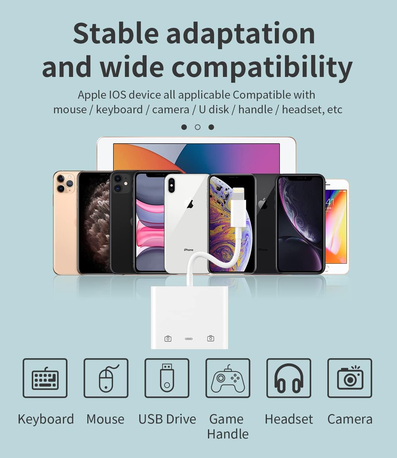 for Apple Certified Lightning Male to USB Female Adapter OTG and Charger Cable for iPhone 14 13 12 pro max 7 8plus for Ipad air A Camera Memory Stick Flash Drive Cord Converter Charging Splitter