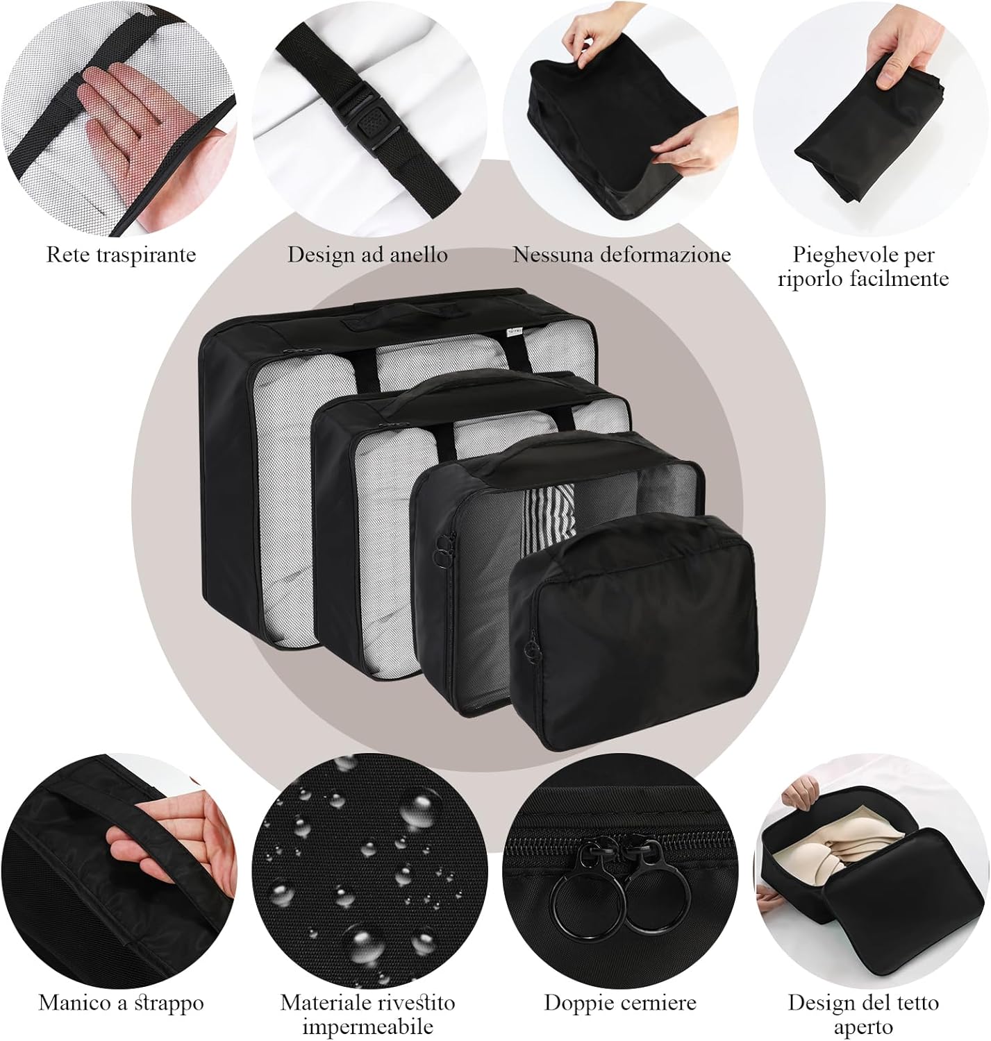 PHOGARY 8-Piece Suitcase Organizer, Packing Cubes Organizers for Travel, Vacation and Travel, Cubes Organizer Suitcases, Travel Useful Accessories (Black)