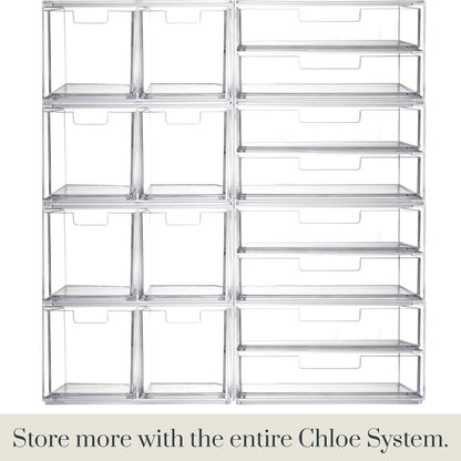 STORi Chloe Stackable Clear Makeup Holder and Double Organizer Drawer Set | Organize Cosmetics and Beauty Supplies | Made in USA