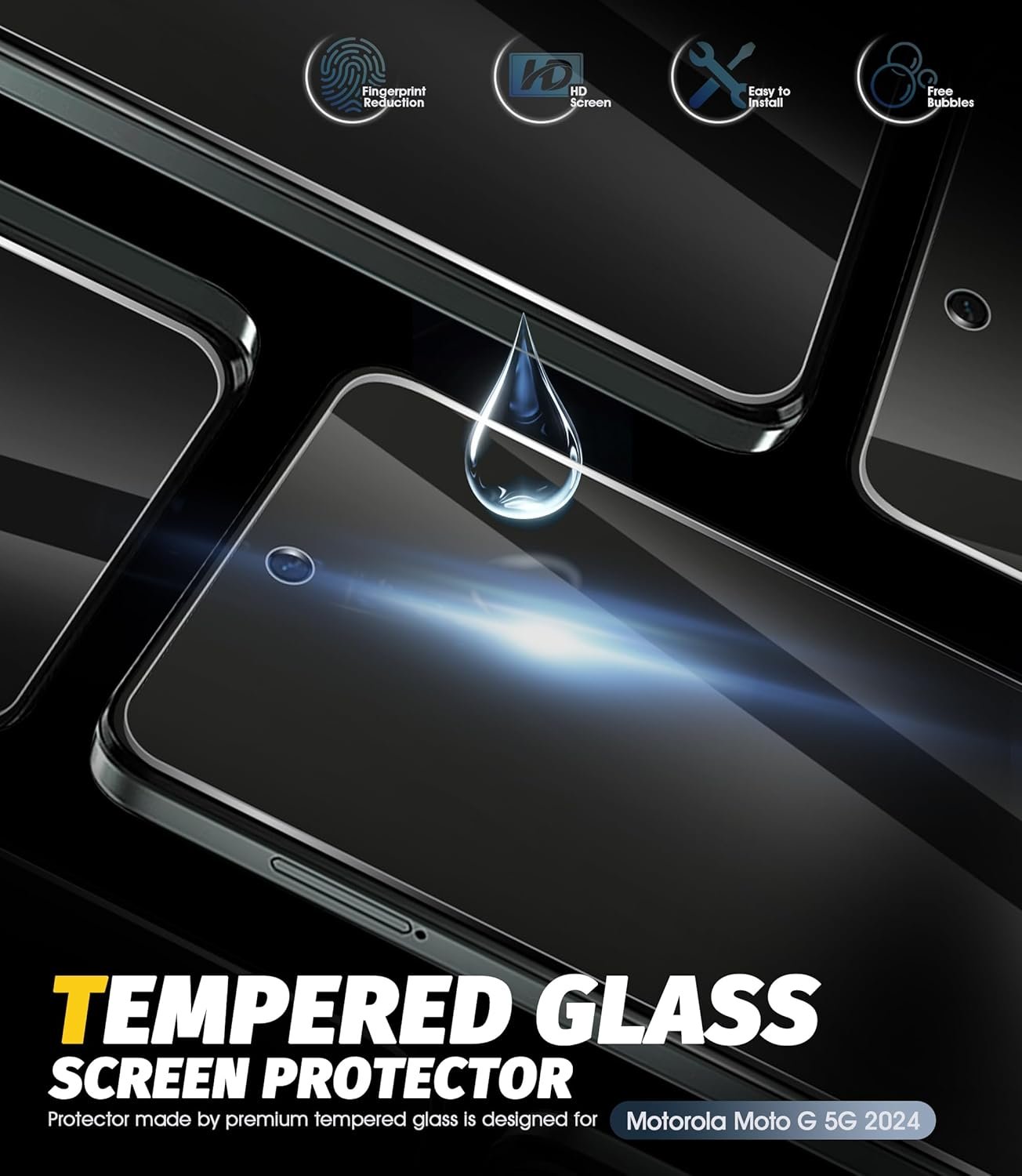 Generic (3 Pack) Tempered Glass Screen Protector Compatible for Motorola Moto G 5G 2024, Precise Front Camera Cutouts 2.5D Arc Edges High Definition Anti-Scratch Bubble-Free