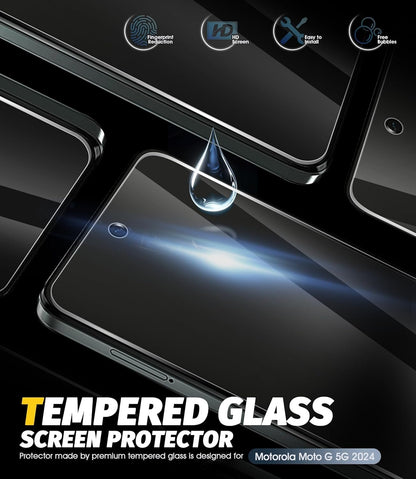 Generic (3 Pack) Tempered Glass Screen Protector Compatible for Motorola Moto G 5G 2024, Precise Front Camera Cutouts 2.5D Arc Edges High Definition Anti-Scratch Bubble-Free