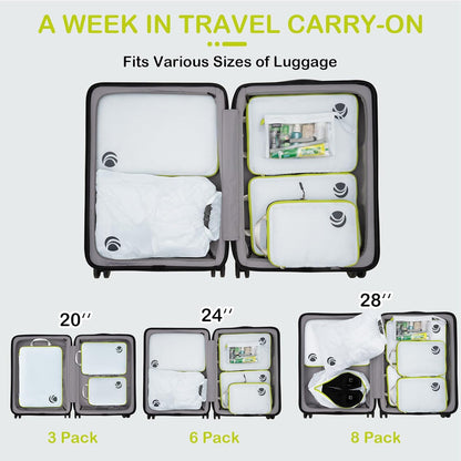 Cipway Compression Packing Cubes, Ultralight Luggage Organizer Bags with Laundry Bags Clear Toiletries Bag,6 Set Travel Essentials for Carry on Suitcase（White）
