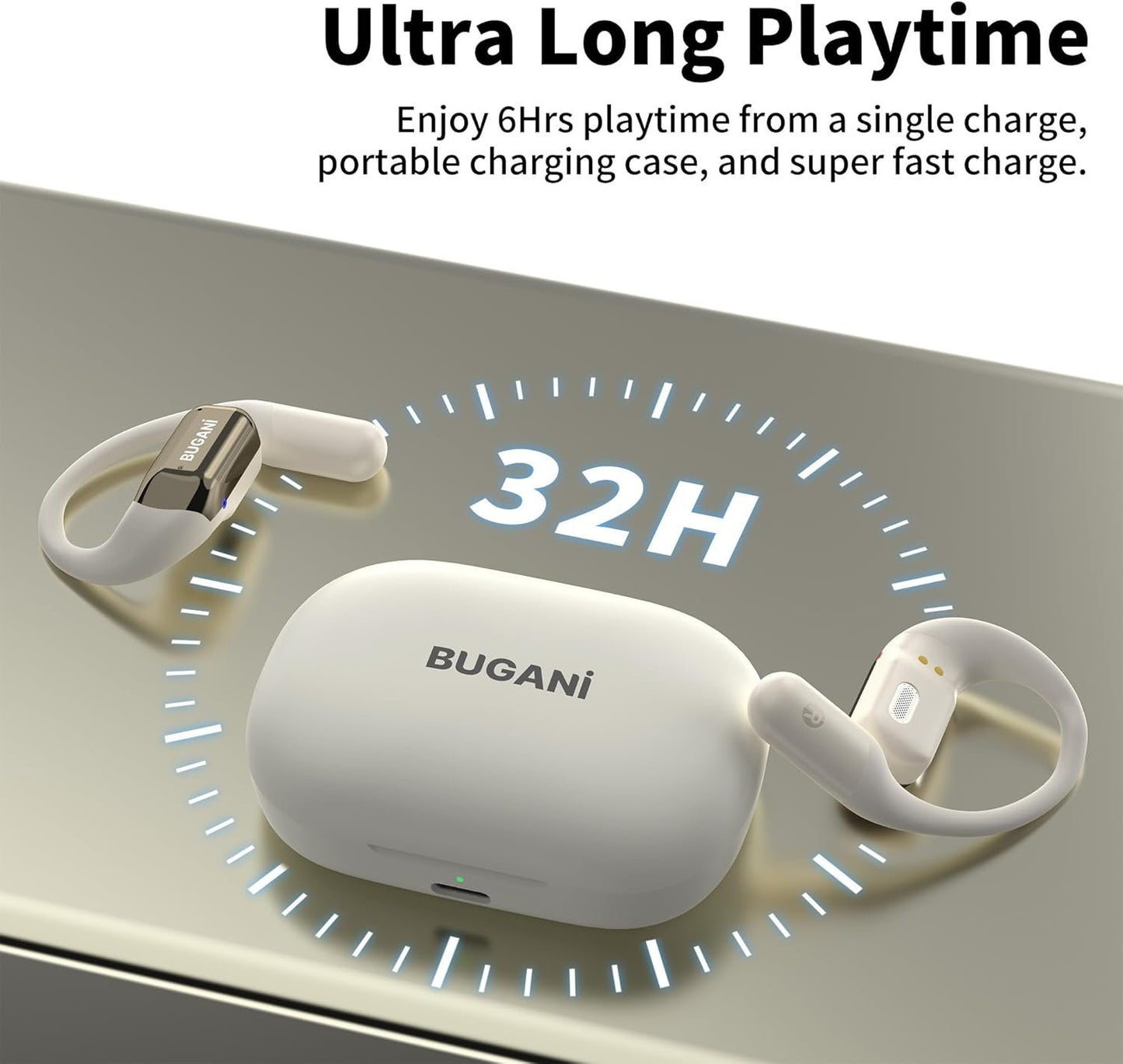 BUGANI Open Ear Headphones, Bluetooth 5.2 Wireless Headphones with Microphone, ENC Clear Talk, Immersive Stereo Sound, Fast Charging, 32H Playtime, Waterproof Sport Earbuds for Running.