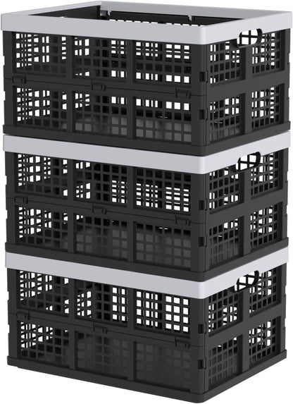 Oymlclivisa 34 L Collapsible Storage Crates, Folding Storage Crate, Plastic Storage Baskets for Grocery, Clothes, Toys, Books, 3 Packs