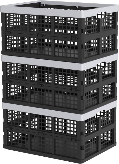 Oymlclivisa 34 L Collapsible Storage Crates, Folding Storage Crate, Plastic Storage Baskets for Grocery, Clothes, Toys, Books, 3 Packs