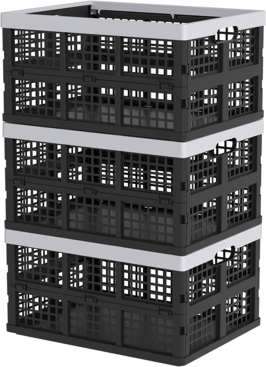 Oymlclivisa 34 L Collapsible Storage Crates, Folding Storage Crate, Plastic Storage Baskets for Grocery, Clothes, Toys, Books, 3 Packs