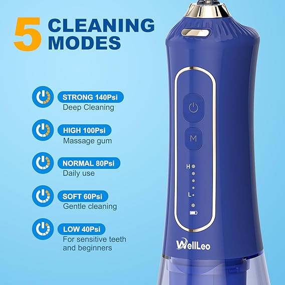 Water Flosser for Teeth, 300ML Cordless Oral Irrigator Rechargeable Dental Flosser Picks with 5 Modes 5 Jet Tips,IPX7 Waterproof Teeth Cleaner for Braces Gum Care, Home Travel Use