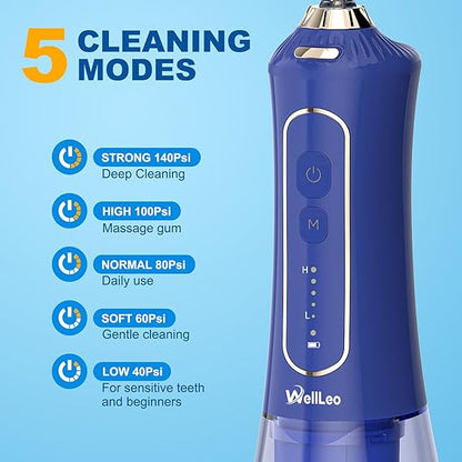 Water Flosser for Teeth, 300ML Cordless Oral Irrigator Rechargeable Dental Flosser Picks with 5 Modes 5 Jet Tips,IPX7 Waterproof Teeth Cleaner for Braces Gum Care, Home Travel Use