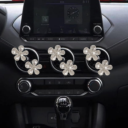 Bling Flower Air Vent Clips, 6 Pcs Cute Daisy Air Fresheners, Diffuser With Rhinestone Interior Decoration Charm, Diamond Decor Accessories for Women Girls